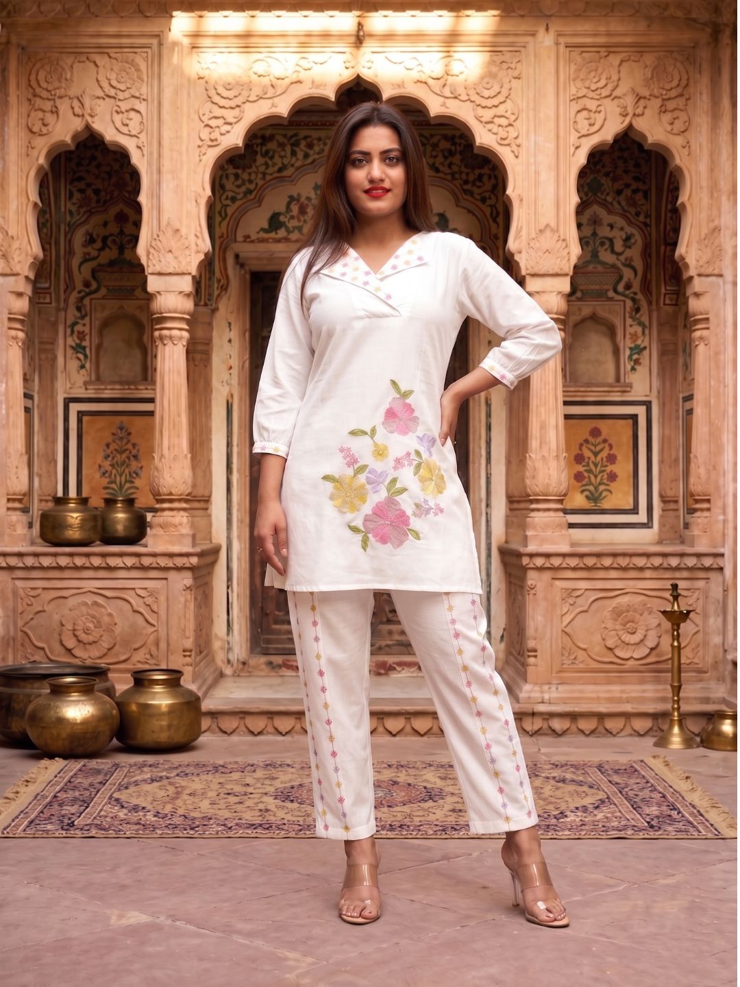 Darika Vanilla Embroidery Co-ord Set
