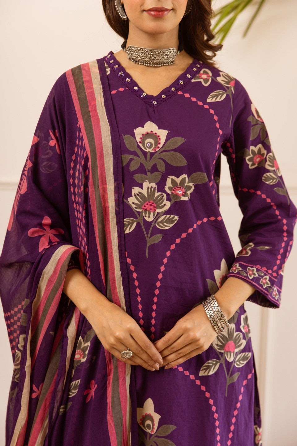 Karen amethyst cotton suit set