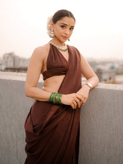 Dhiyona ST Romano Coffee Posh Saree with Diamonds and Blouse Fabric