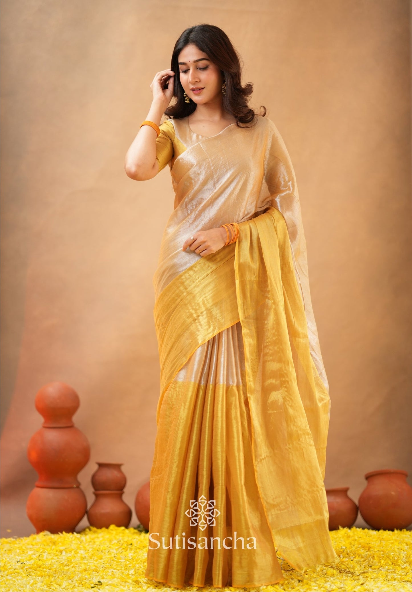 Dhiyona SS Regal Split Elegance Handloom Tissue Cotton Saree