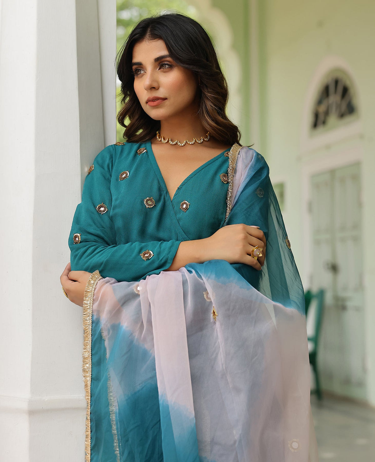 Moti Teal Green Georgette Suit Set