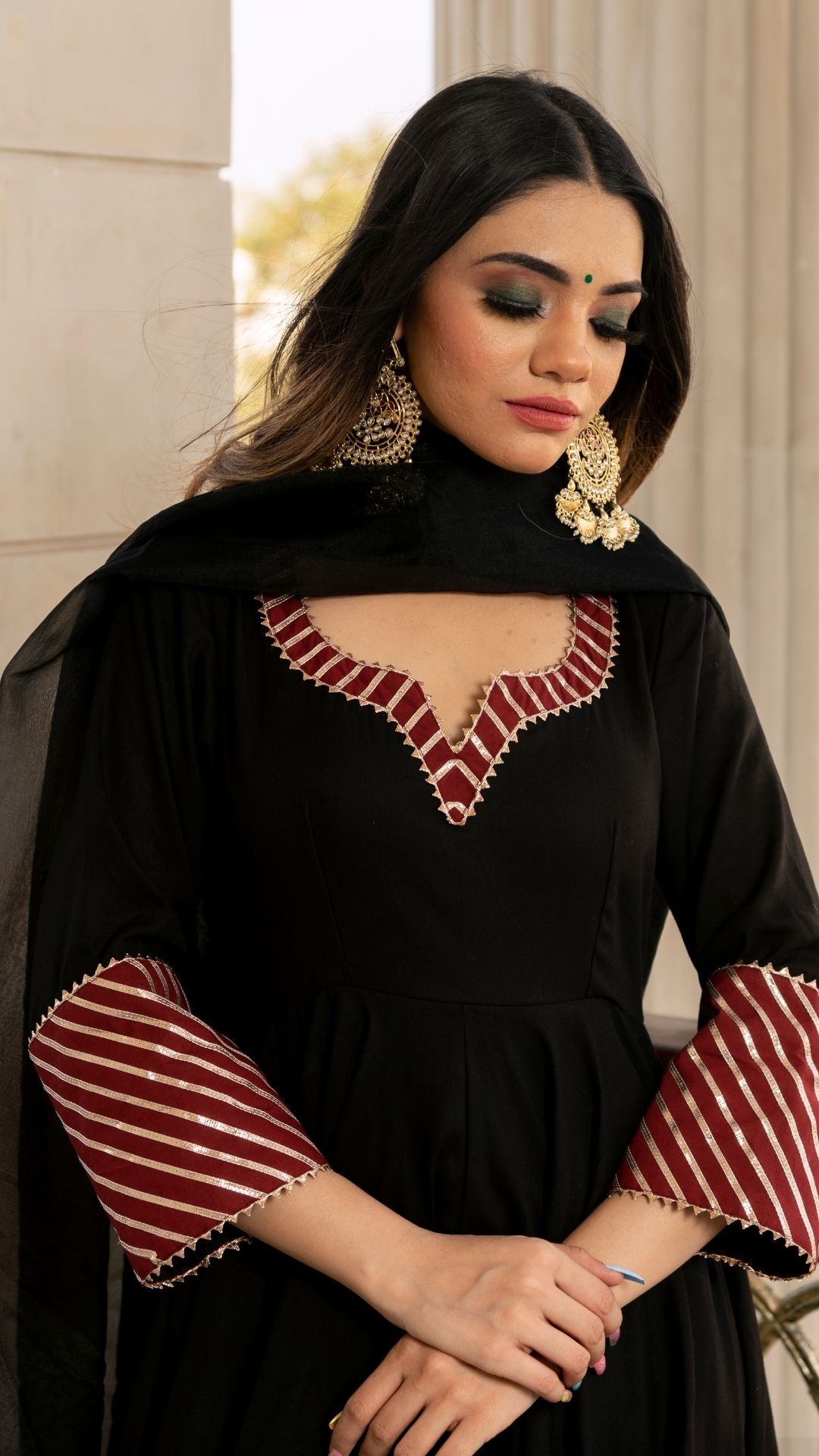 Hina Black And Maroon  Anarkali Set