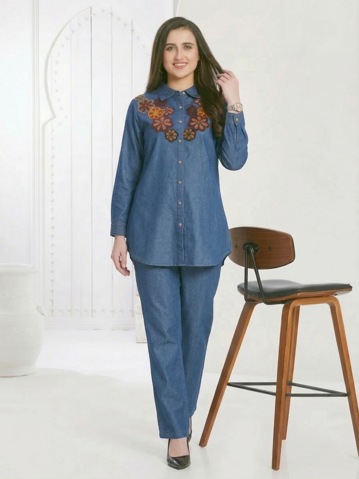 Kipling Floral embroidery denim co-ord set