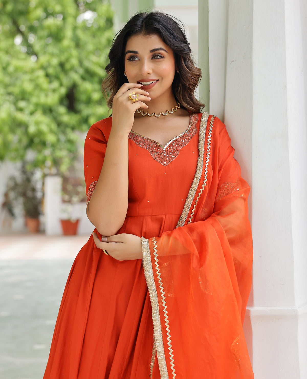 Sakhi Rust Orange Cotton Suit Set