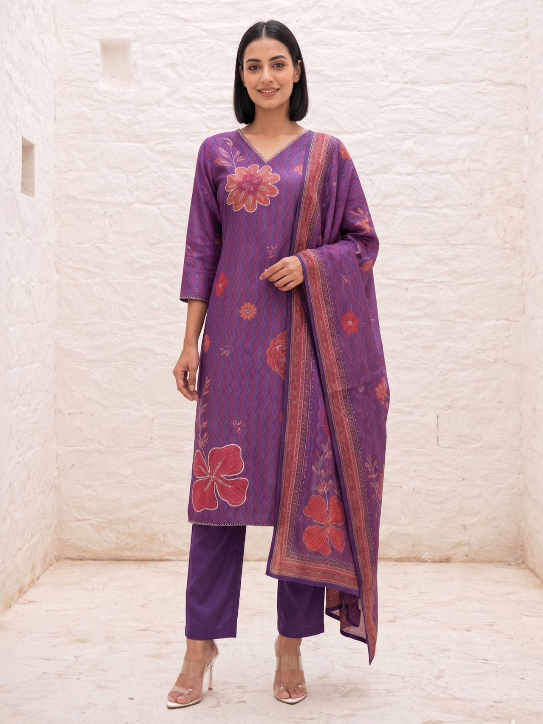 Malti Orchid Printed Shimmer Suit Set