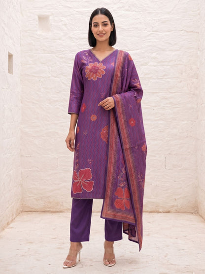Malti Orchid Printed Shimmer Suit Set