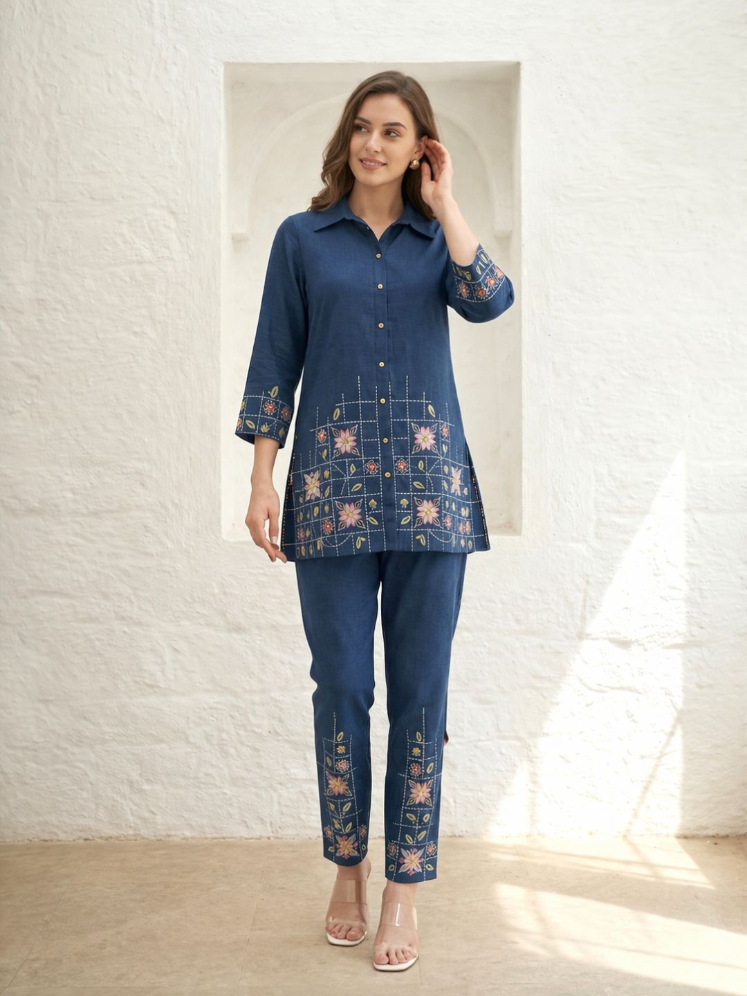 Eden navy embroidered co-ord set