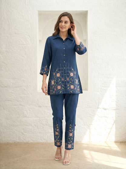 Eden navy embroidered co-ord set