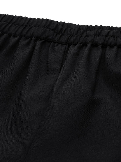 Dhiyona VR Women's Black Solid A-Line Kurta Paired With Tonal Bottom
