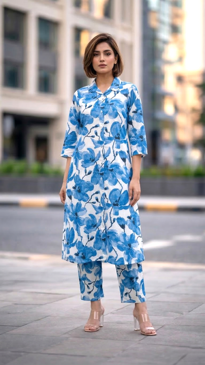Bindiya Azure linen kurta pant set