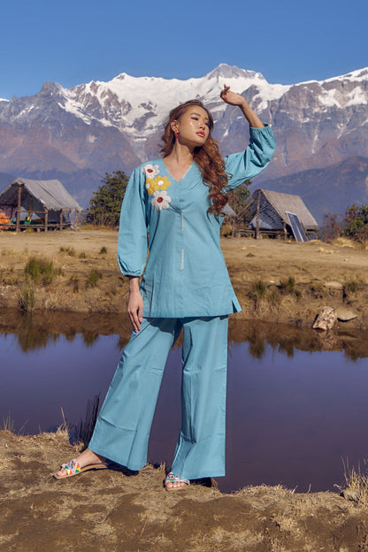 Wespret sky embroidered cotton co-ord set