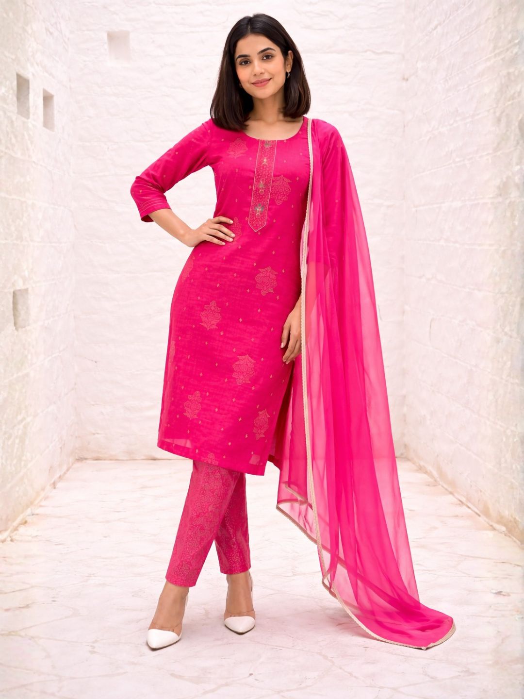 Shanti Raspberry Work Suit Set