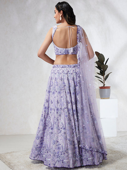 Women Lavender Georgette Sequins and thread embroidery  Lehenga choli & Dupatta