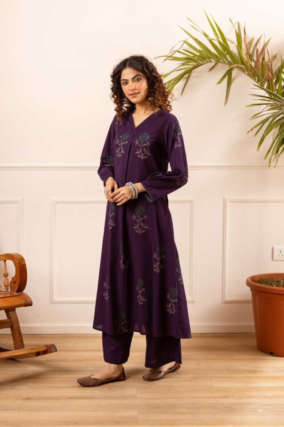 Karen Tyrian cotton kurta pant set