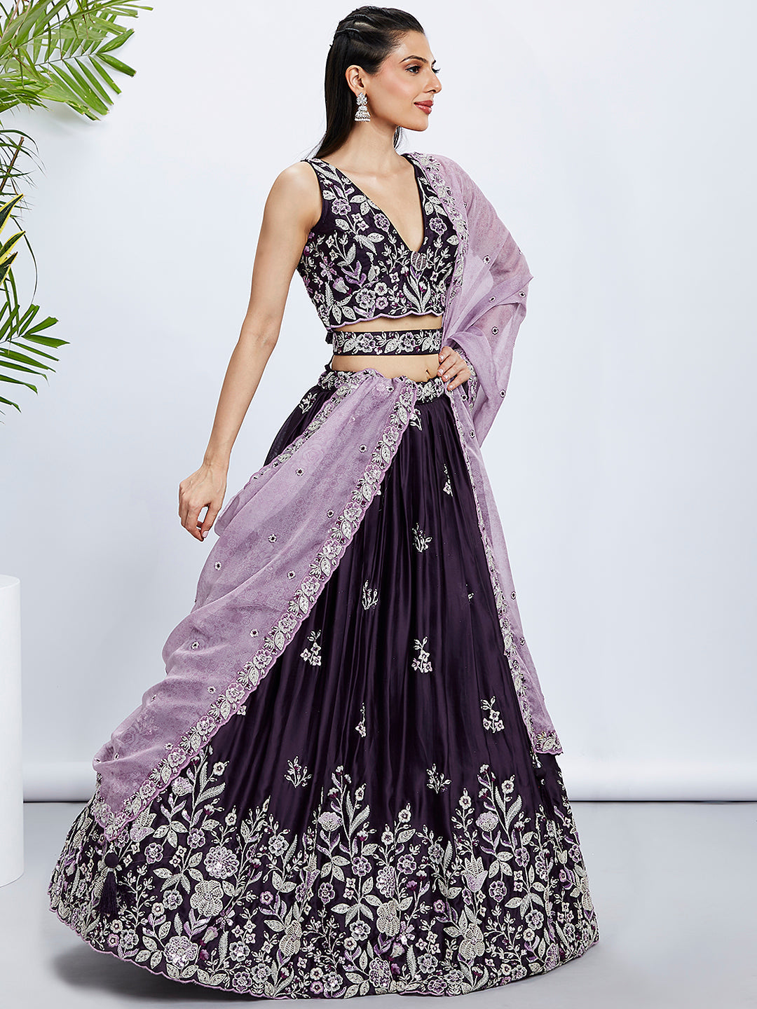 Women Purple Pure Georgette Sequins and thread embroidery  Lehenga choli & Dupatta