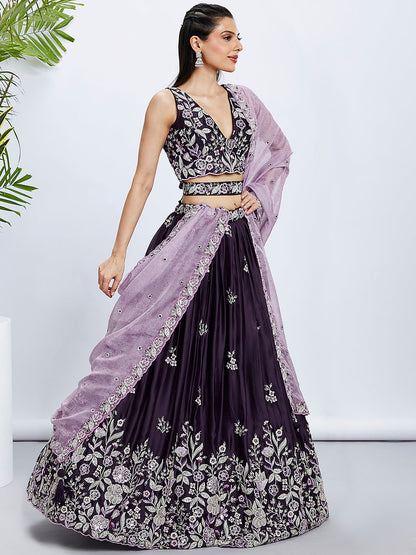 Women Purple Pure Georgette Sequins and thread embroidery  Lehenga choli & Dupatta
