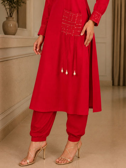 Naina Scarlet Mirror Work Co-ord Set