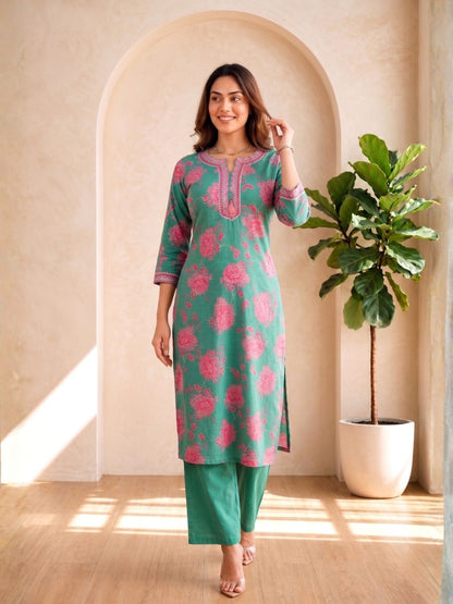ITI shamrock COTTON KURTA PANT SET