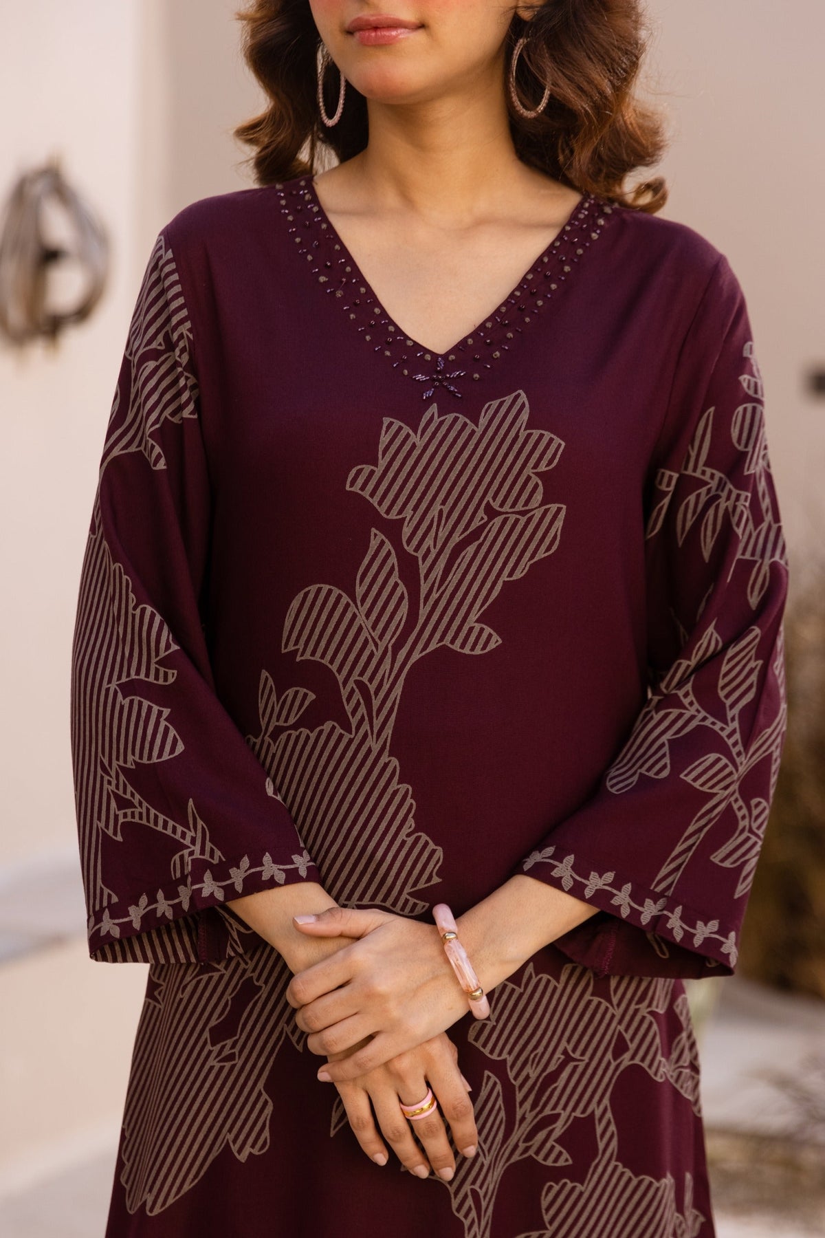 Karen cabernet printed kurta pant set