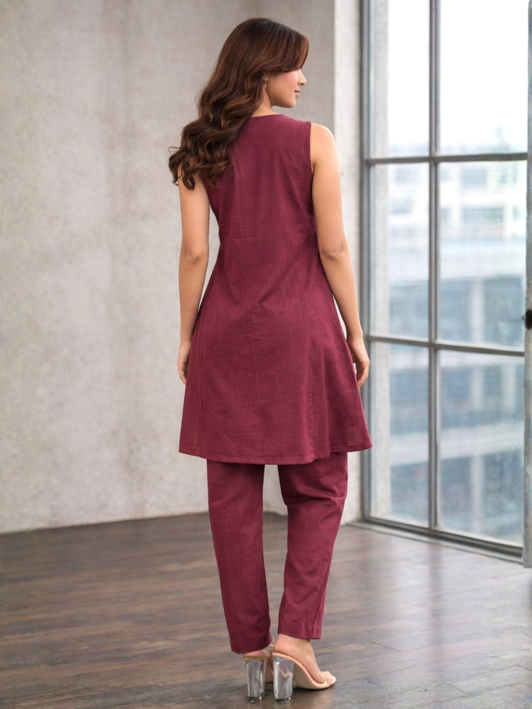 Poppi Wine cotton kurta pant set