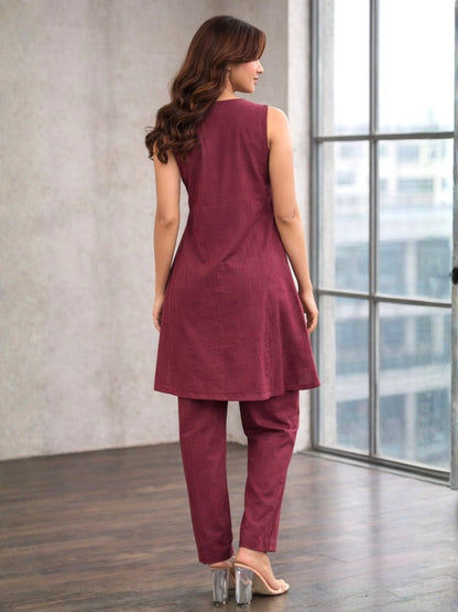 Poppi Wine cotton kurta pant set