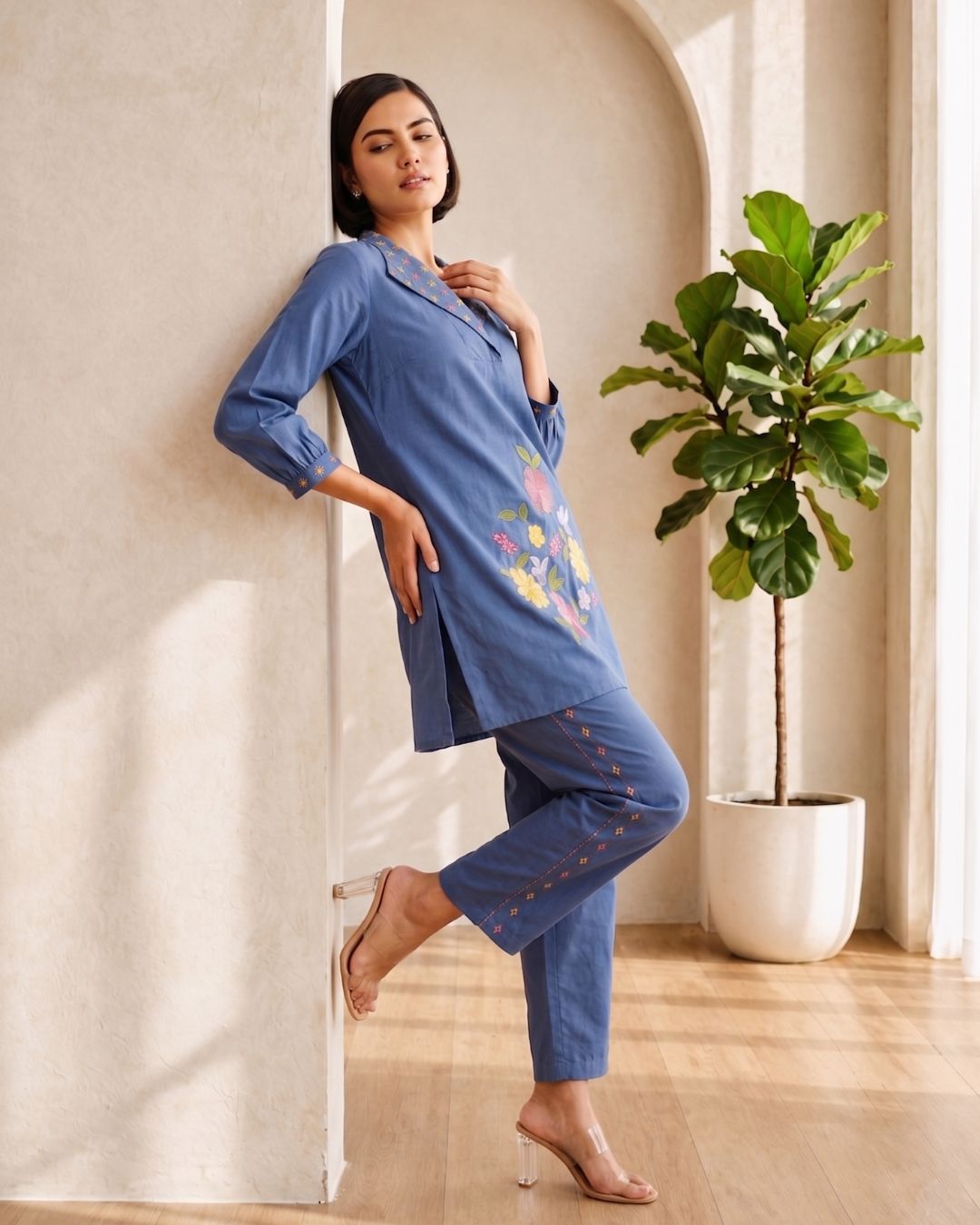 Darika cobalt embroidery co-ord set