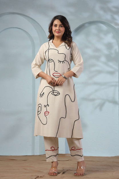 Sargi faces embroidery cotton kurta pant set