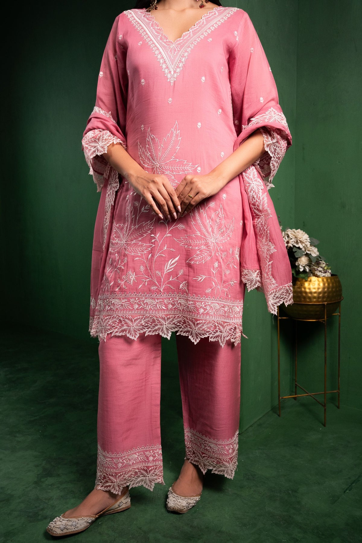 Ruh Mul Chanderi Embroidered Baby Pink  Suit Set