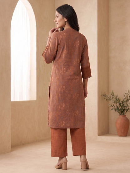 Surbhi russet printed cotton kurta pant set