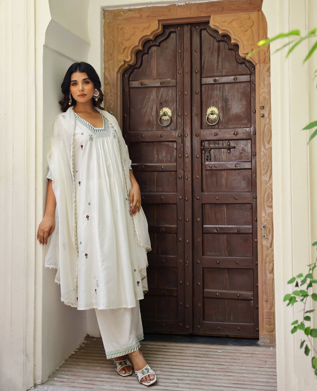 Resham White Chanderi Suit Set