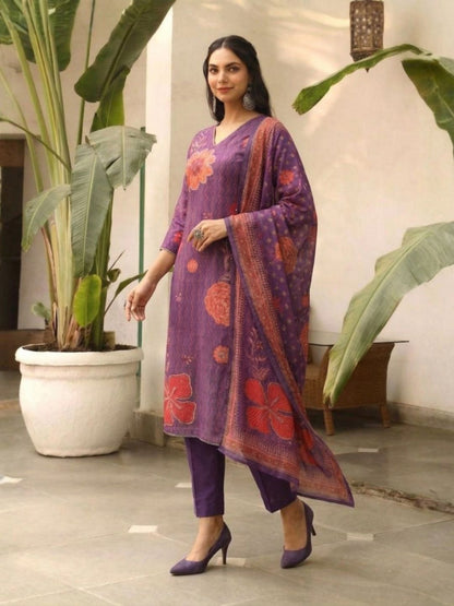 Malti Orchid Printed Shimmer Suit Set