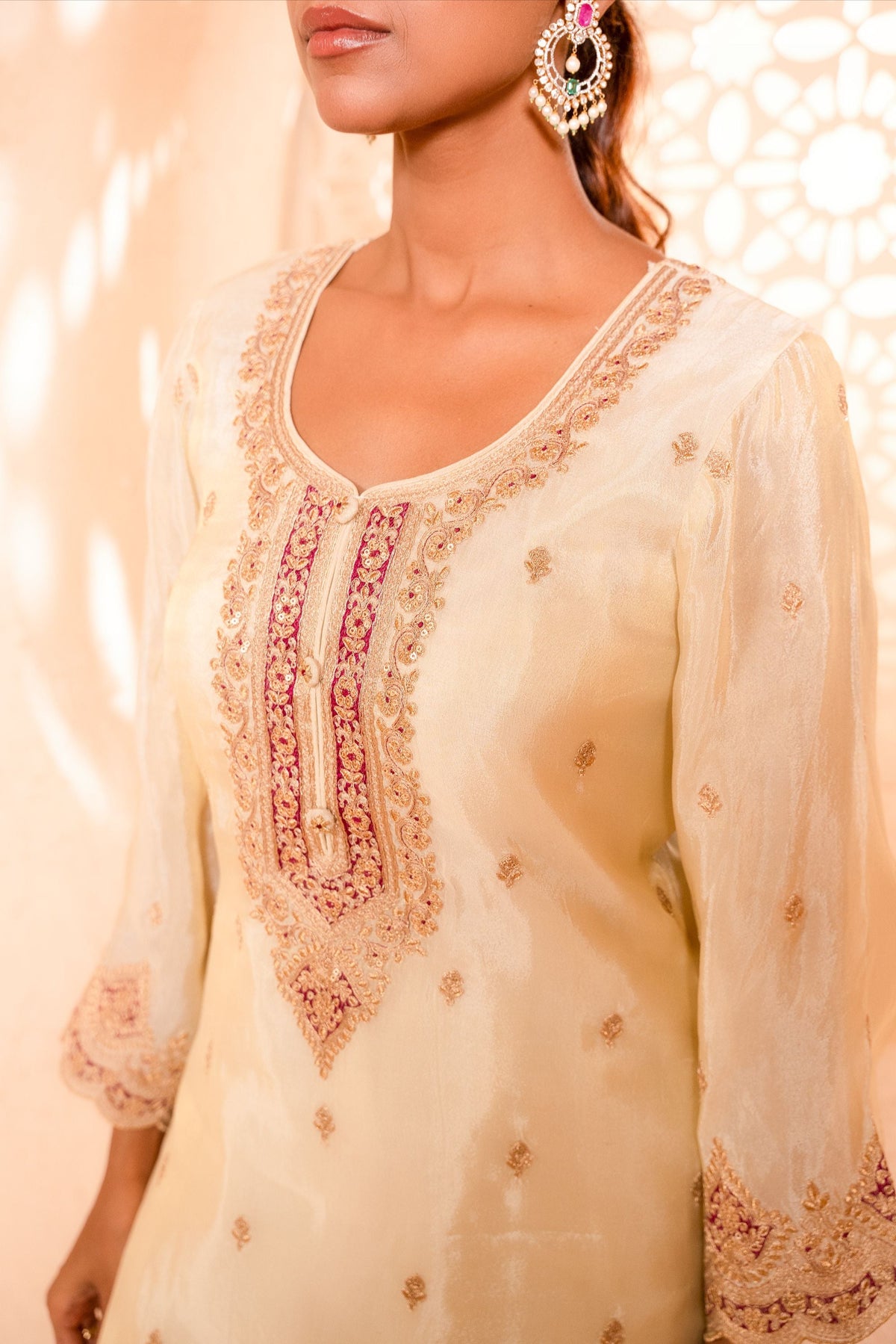 Sargi Tissue Embroidered Cream  Suit Set