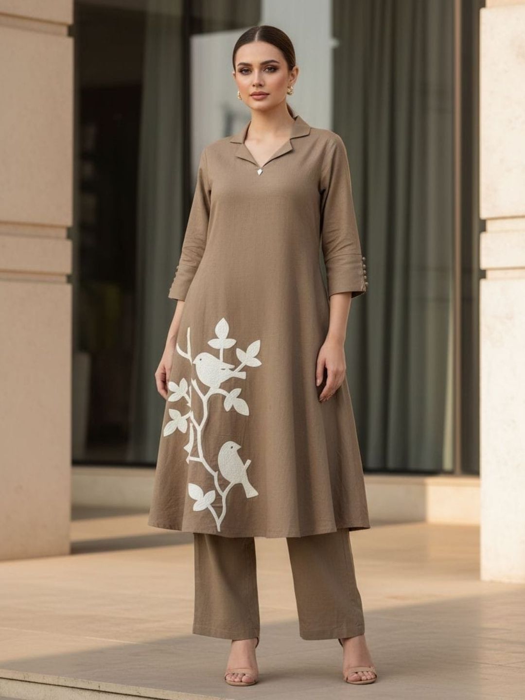 Sargi russet embroidery cotton kurta pant set