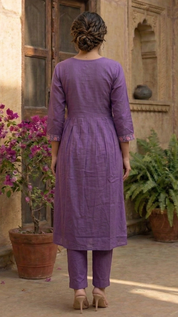 Chandri Lavender Embroidered Kurta Pant Set