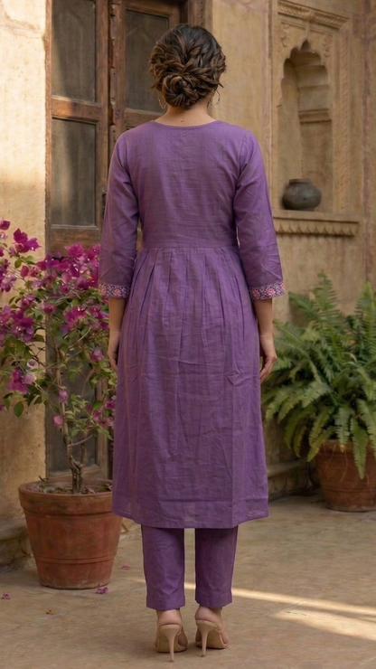 Chandri Lavender Embroidered Kurta Pant Set