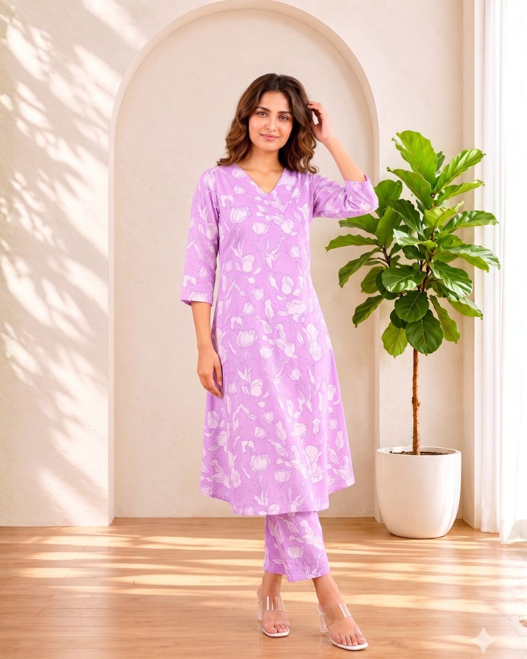 SASHA LILY PRINTED COTTON KURTA PANT SET