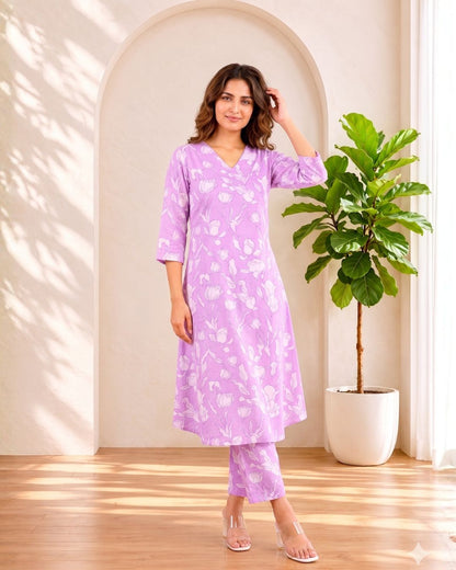 SASHA LILY PRINTED COTTON KURTA PANT SET