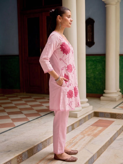 Barista Rose Embroidery Cotton Co-ord Set