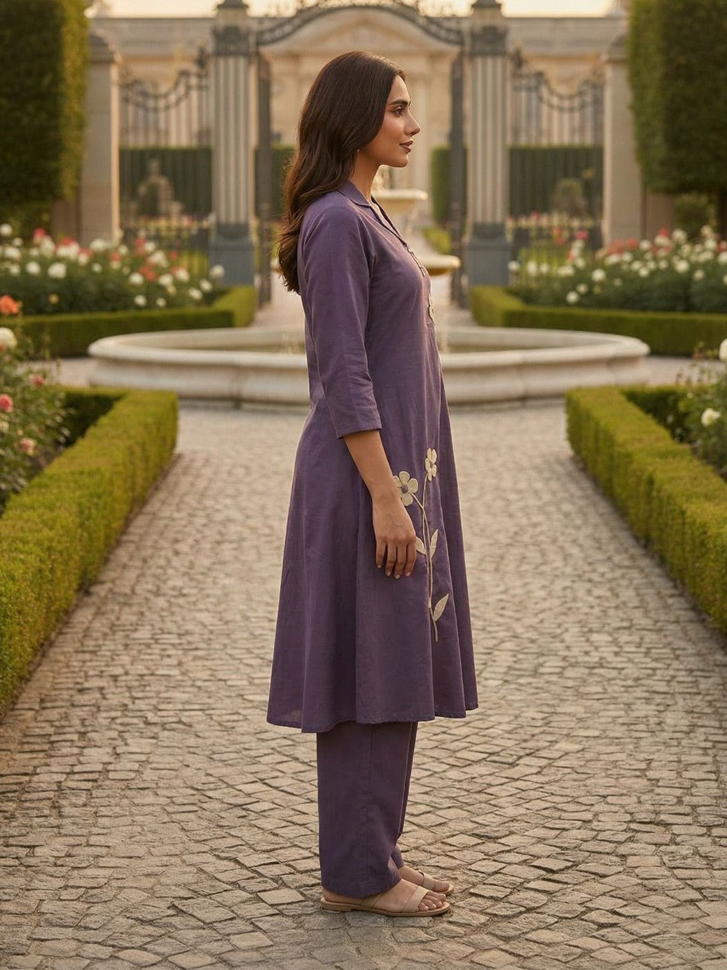 Tatva iris embroidery cotton kurta pant set