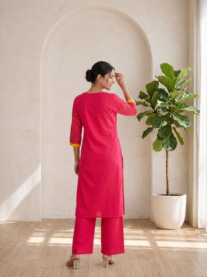 Mika raspberry kurta pant set