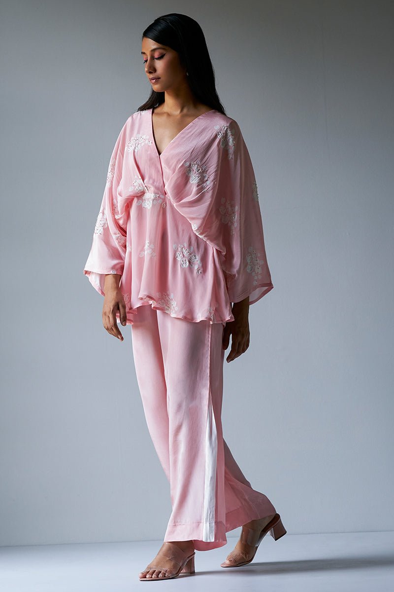 Women's Crystal Rose Crepe Silk Co-ord Set With Detailing Hand Embroidery on Top