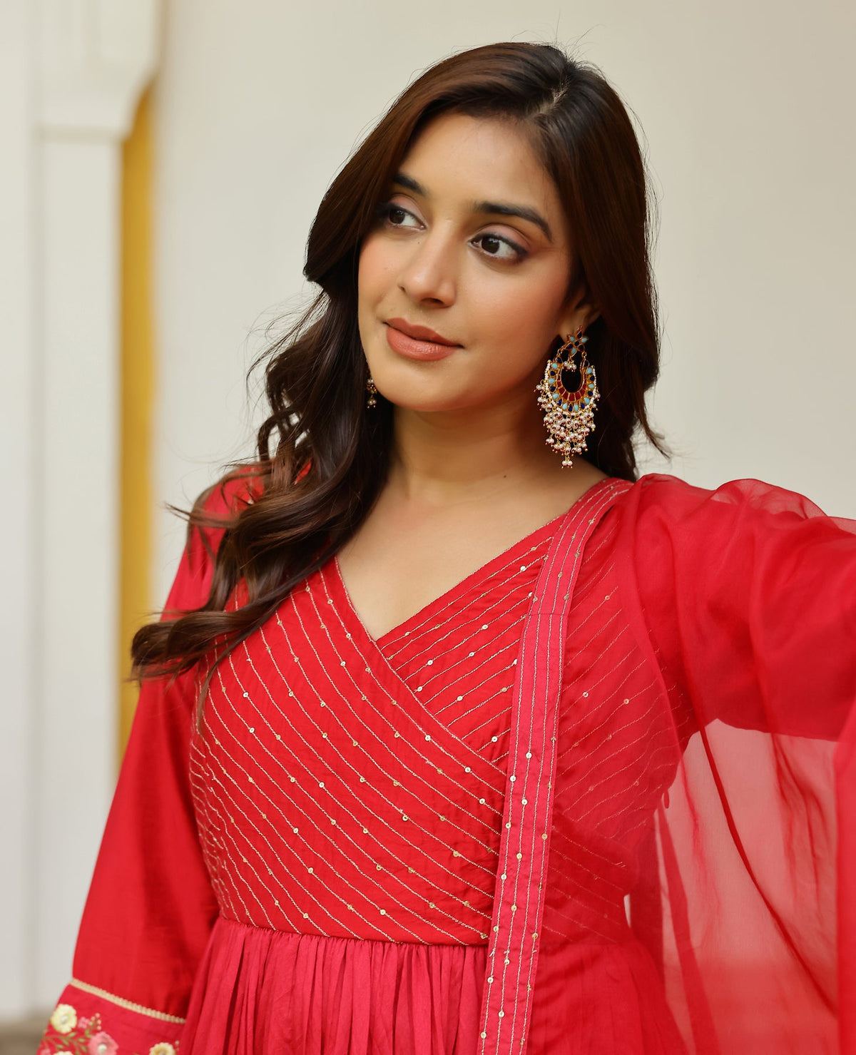Surkh Red Chanderi Suit Set
