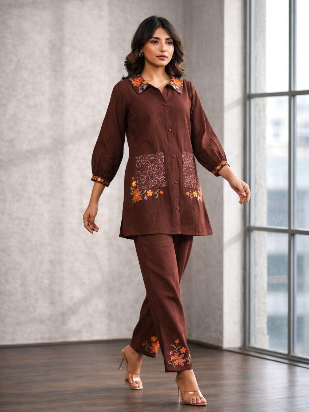 Darika Choco Embroidered Co-ord Set