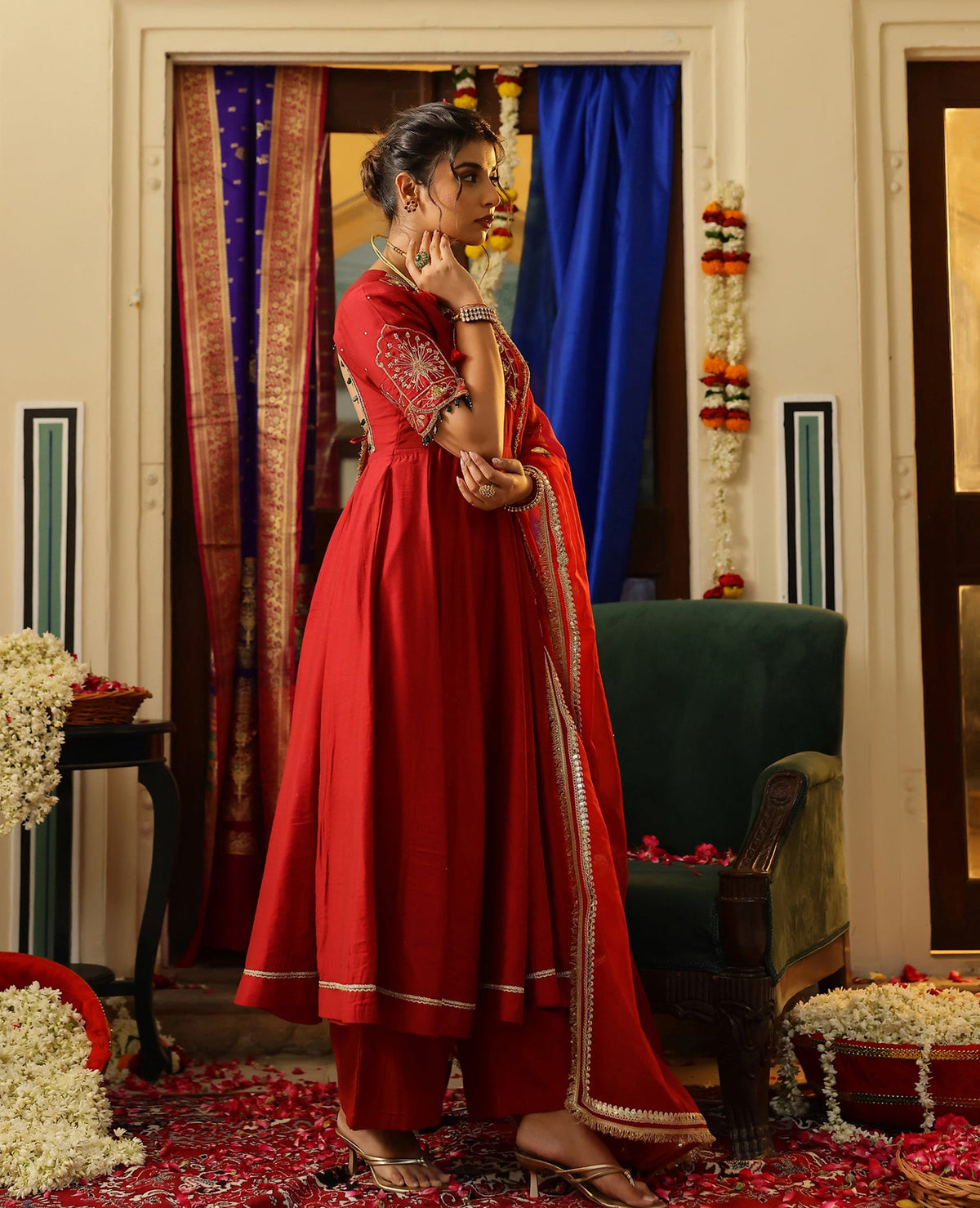 Vasudha Maroon Chanderi Suit Set
