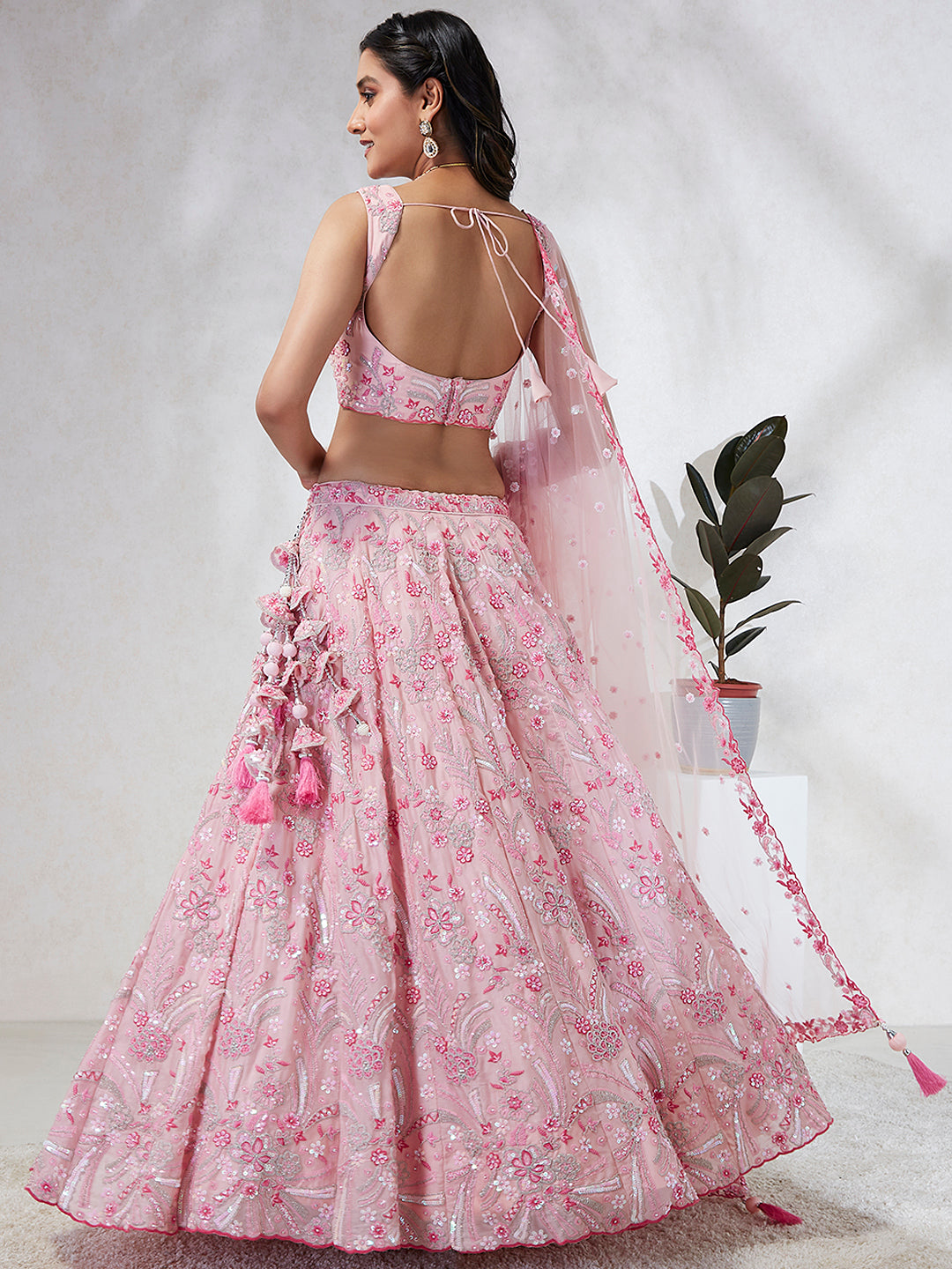 Women Pink Georgette Sequins and thread embroidery  Lehenga choli & Dupatta