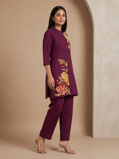 Romi Mulberry Embroidered Co-ord Set