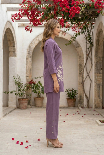Sargi periwinkle embroidery cotton co-ord set