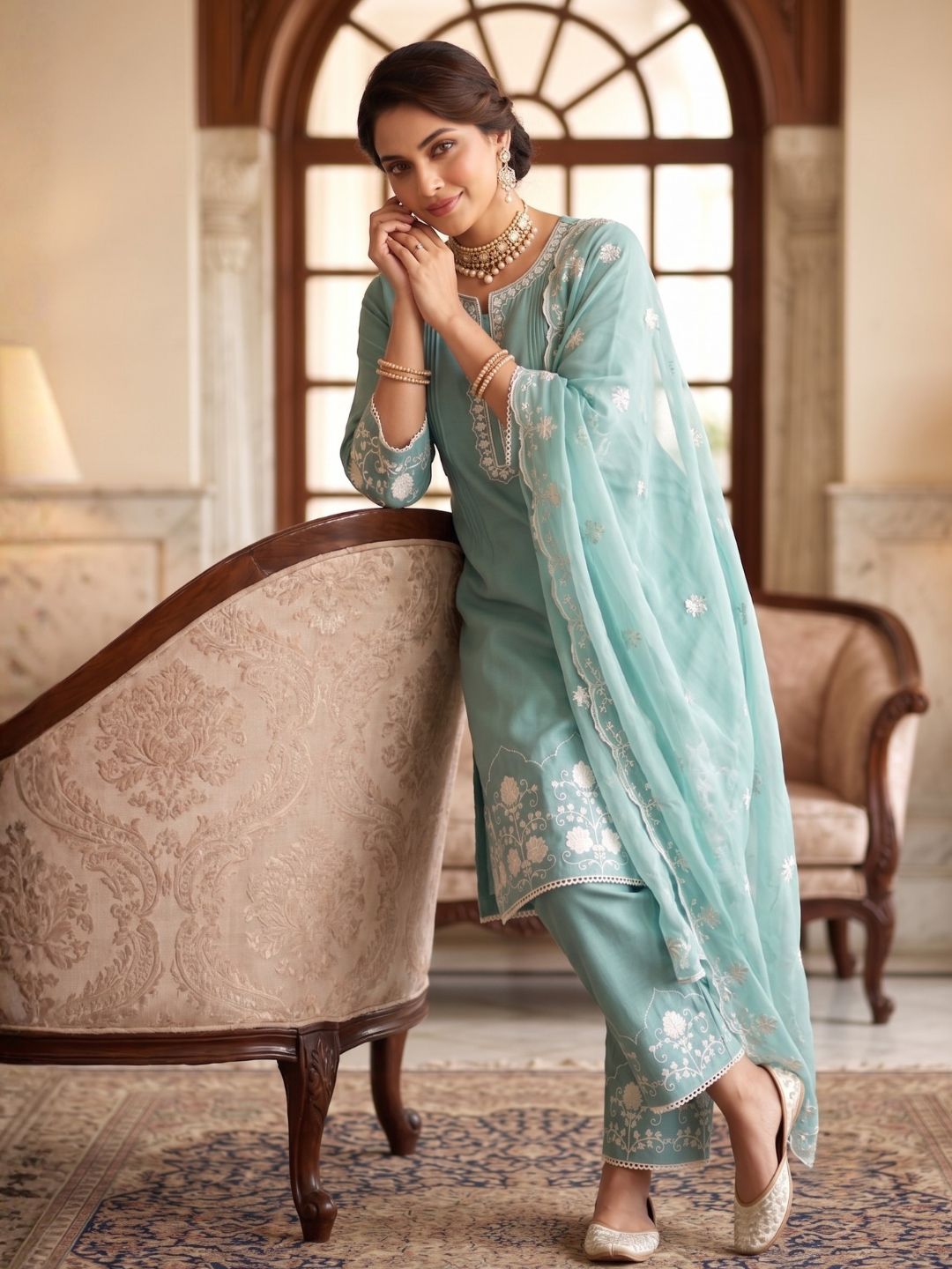 Lisba Teal Embroidered Lawn Suit Set