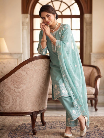 Lisba Teal Embroidered Lawn Suit Set
