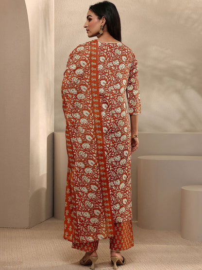 Women Floral Printed Regular Thread Work Kurta with Trousers & With Dupatta